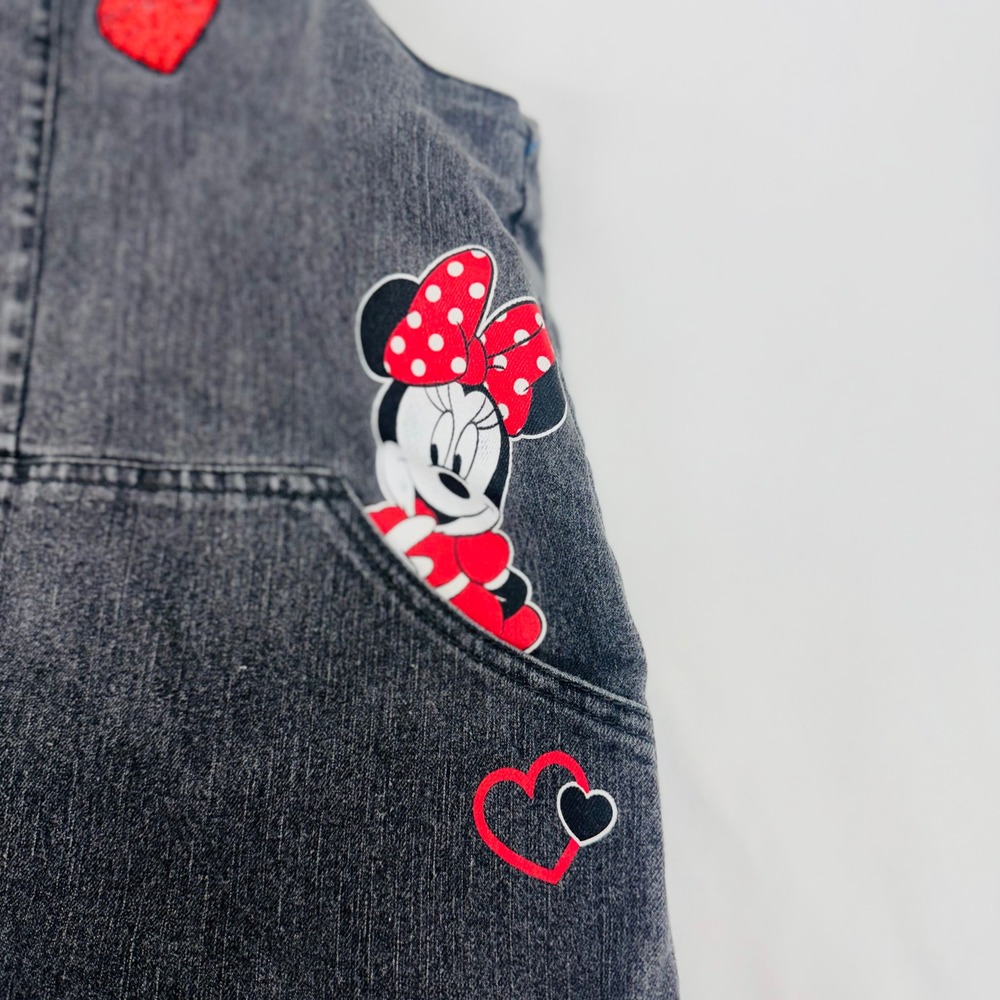 Disney Mickey Minnie Mouse Blk‎ Denim Jumper Dress Girls Overall Pinafore Heart - Picture 7 of 10